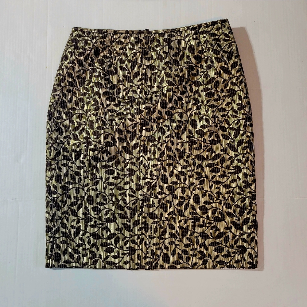 LAFAYETTE 148 NEW YORK Gold & Brown Embossed Leaf Print Skirt- Size 16